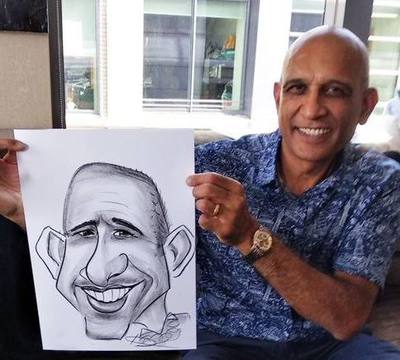 Caricaturist drawing bald