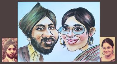 Sikh couple wedding caricature from photo